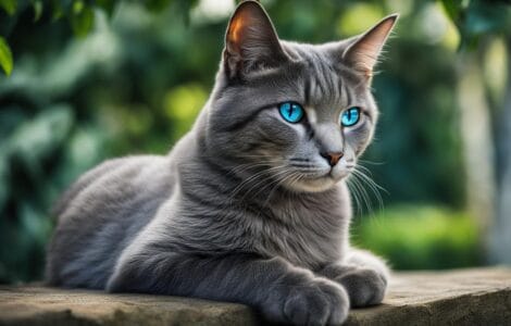 chat gris yeux bleu