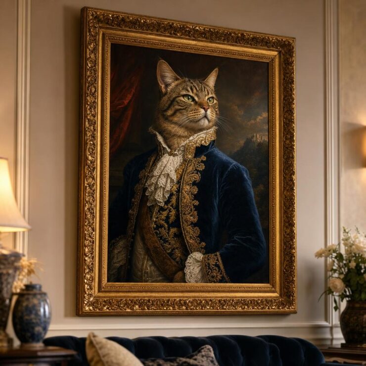 Portrait personnalisé d’un chat en noble, façon tableau de maître