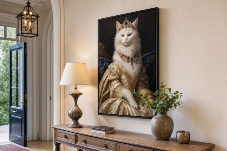 Portrait de chat personnalisé encadré dans une entrée